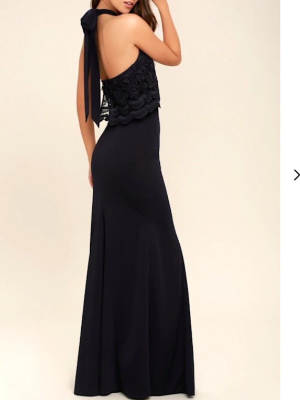 NWT Sociable Navy Blue Lace Halter Mermaid Maxi Dress Medium